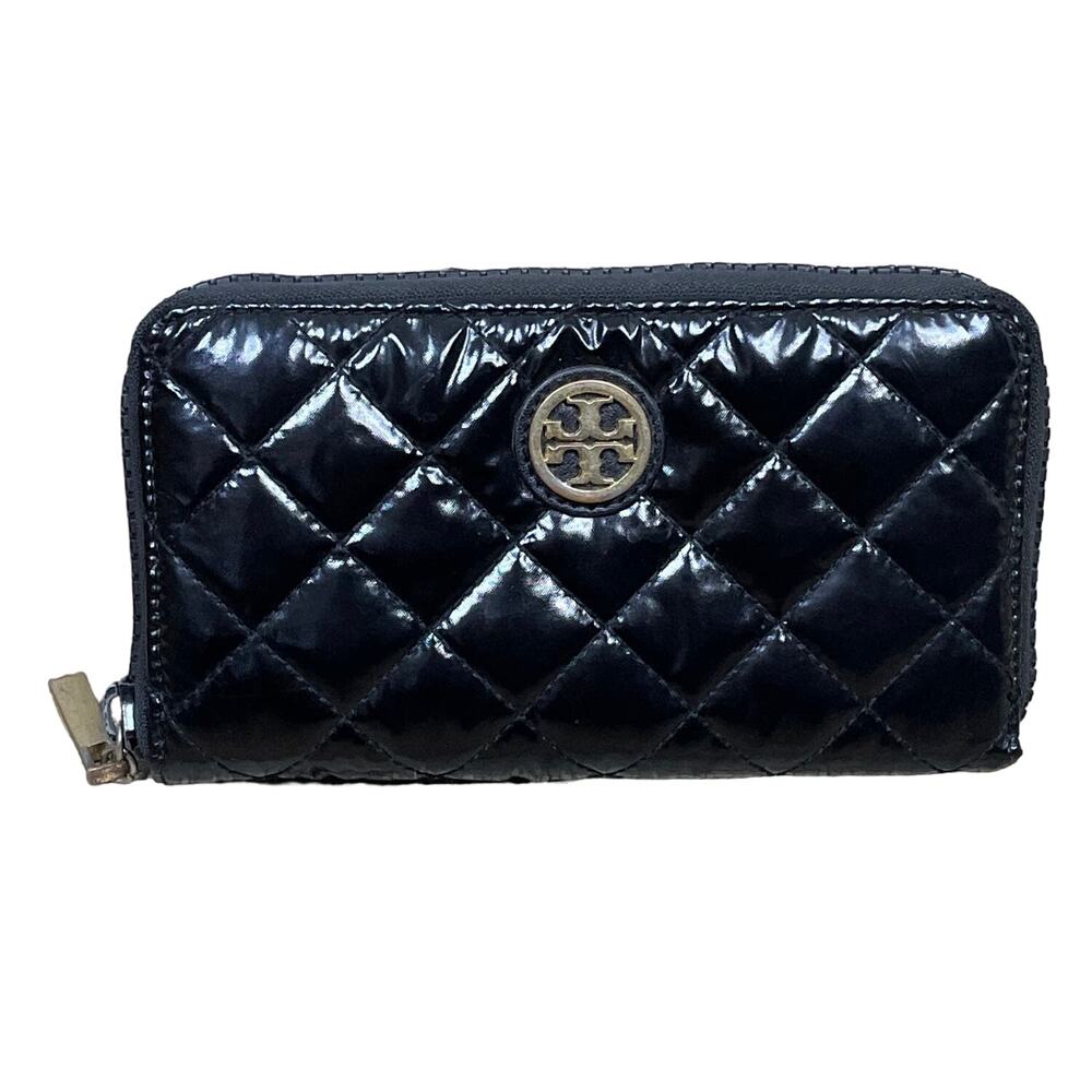 Rare Tory Burch Alice Continental Wallet Zip Around Quilted Puffer Black Nylon